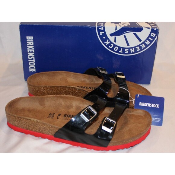 Birkenstock Women's Ibiza Black Patent Red Slide Sandals EU 42‎ US 11 - Picture 1 of 5